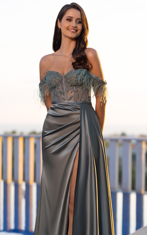 vestidos de fiesta color gris con escote